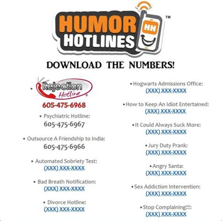 Humor Hotlines (Instant Download 10 Humor Hotline Numbers!) Happy